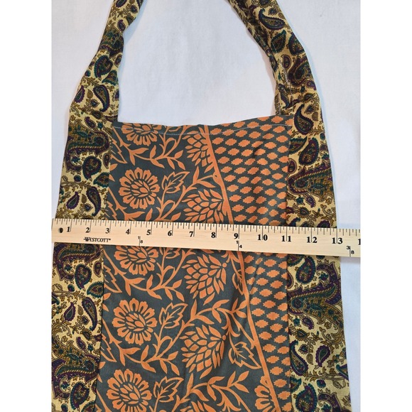 Boho Patchwork Tote Bag Shoulder Bag 100% Silk Handmade‎ - Picture 3 of 9